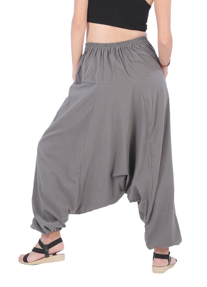 CandyHusky Women Cotton Harem Pants Casual Elastic Waist Boho Pants ComfortSoft - Grey - Image 4